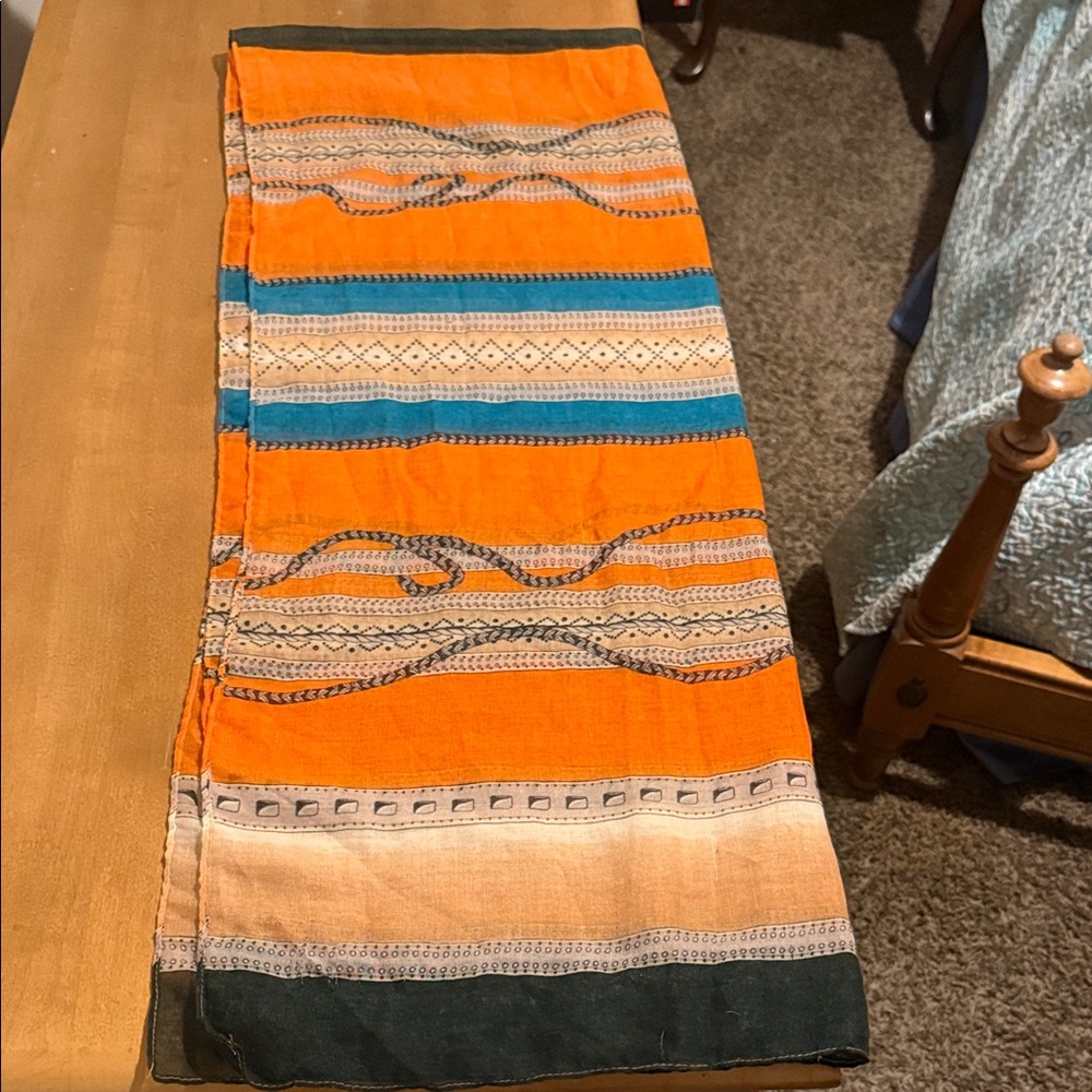 Vibrant Orange and Blue Patterned Scarf